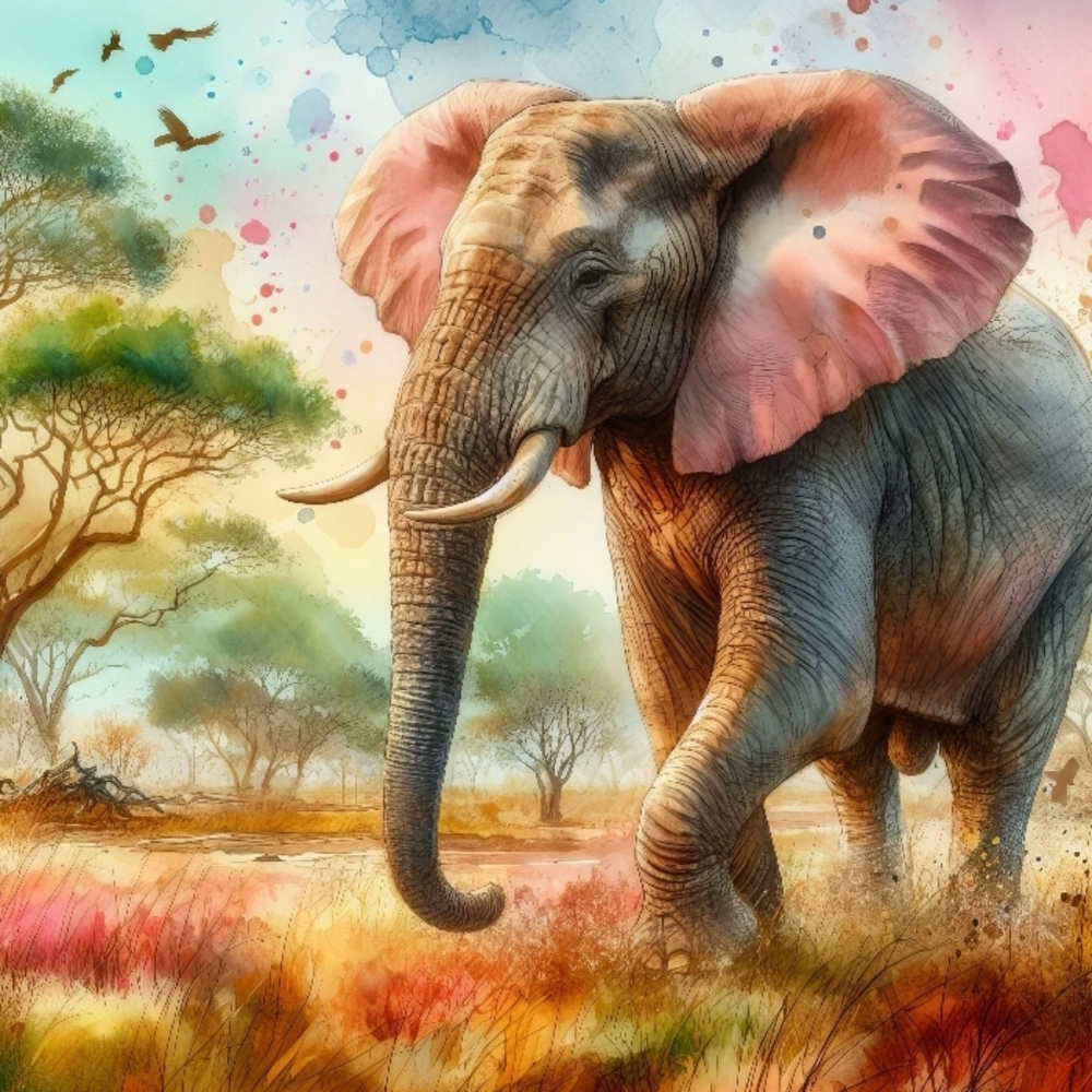 4pc=Beautiful Water Color Elephants Print SPECIAL